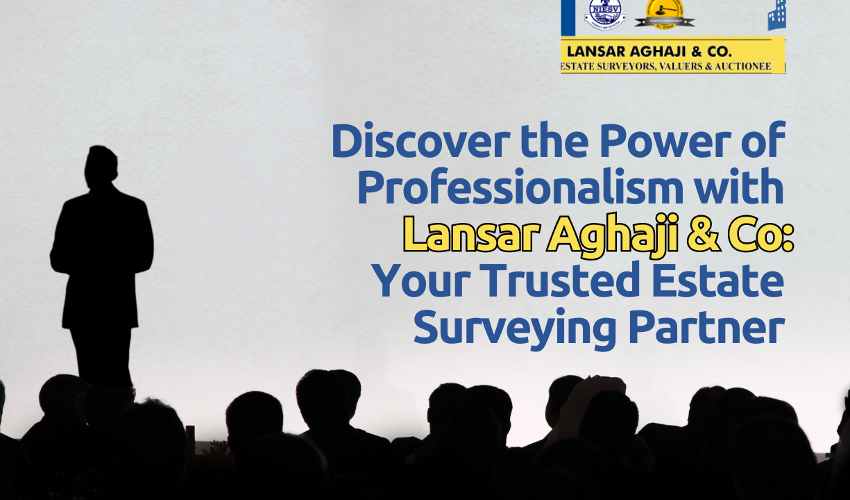 Discover the power of professionalism with Lansar Aghaji & Co, your trusted estate surveying partner. From accurate property valuations to comprehensive land surveying solutions to strategic estate management services, Lansar Aghaji & Co is committed to upholding the highest standards of integrity, competence, and accountability in all their dealings. Whether you're a property owner, investor, or developer, you can trust Lansar Aghaji & Co to provide the expertise and support you need to succeed in the world of real estate. With their dedication to professionalism and excellence, Lansar Aghaji & Co is empowering clients to achieve their real estate goals with confidence and peace of mind.